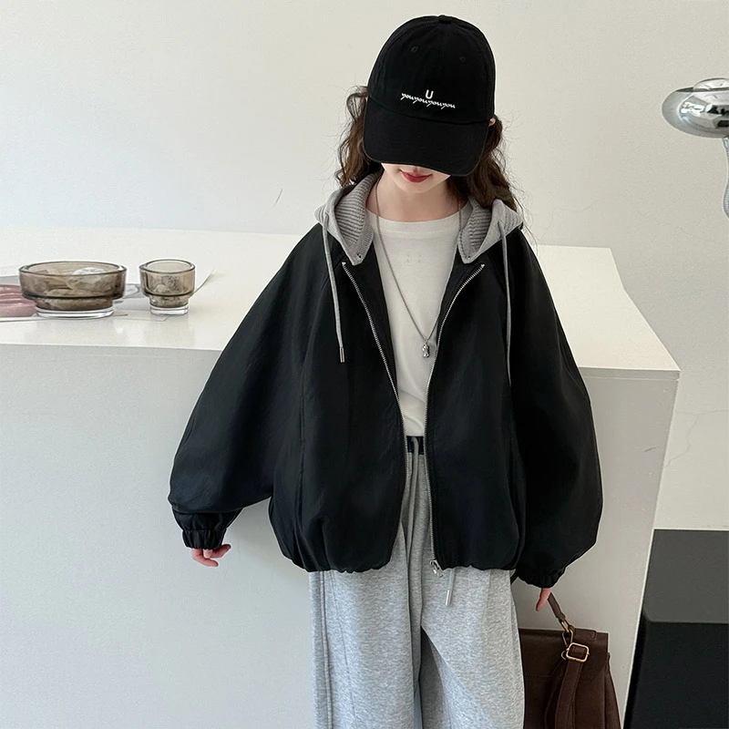 女童皮衣外套春秋2025新款洋气时髦儿童装大童休闲连帽夹克上衣