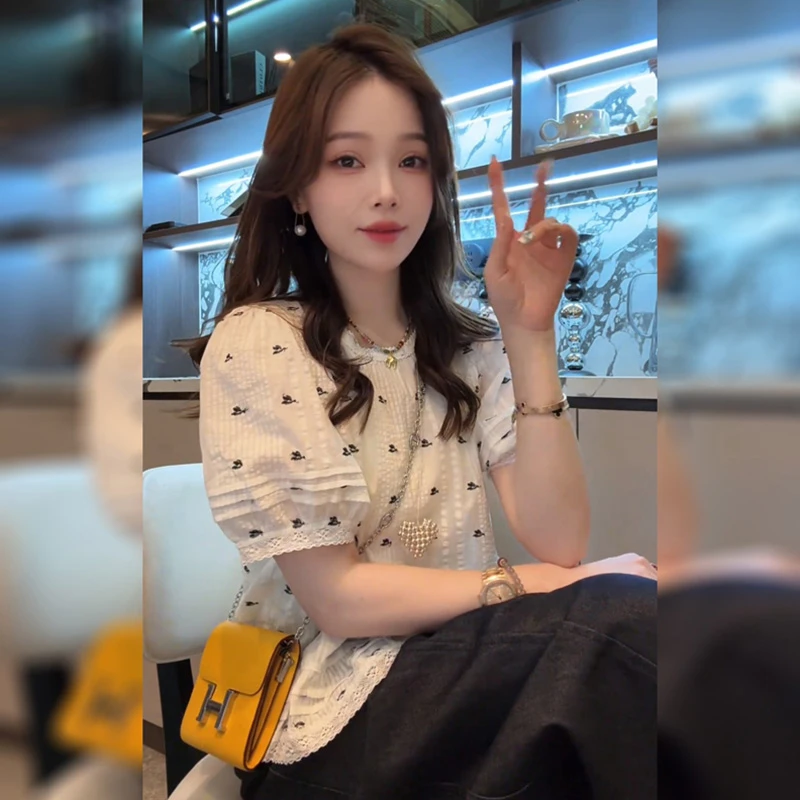 套头夏季碎花气质衬衫2025年新款显瘦洋气时尚女装甜美风百搭上衣