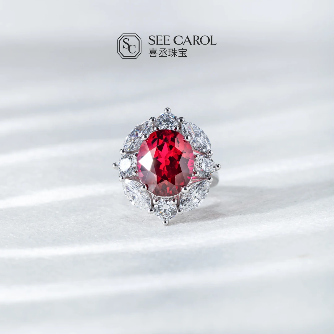 实验室培育钻石铂金培育钻石培育鸽血红戒指【主石：5+ct】