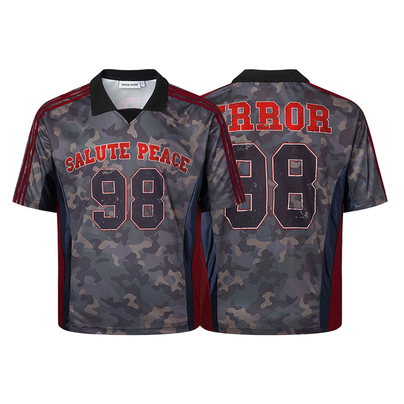 美式复古迷彩满印球衣短袖T恤