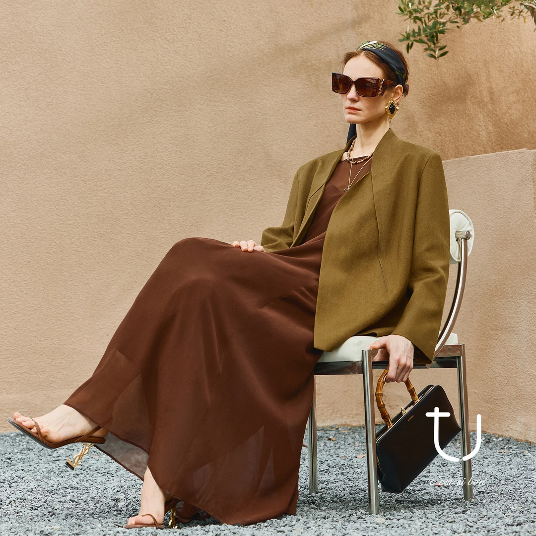 TU女装 雾隐 老钱风亚麻通勤西装25夏季宽松西服慵懒感百搭外套女