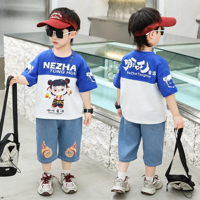 哪吒夏季短袖套装2025新款儿童帅气休闲半袖男孩休闲运动夏装