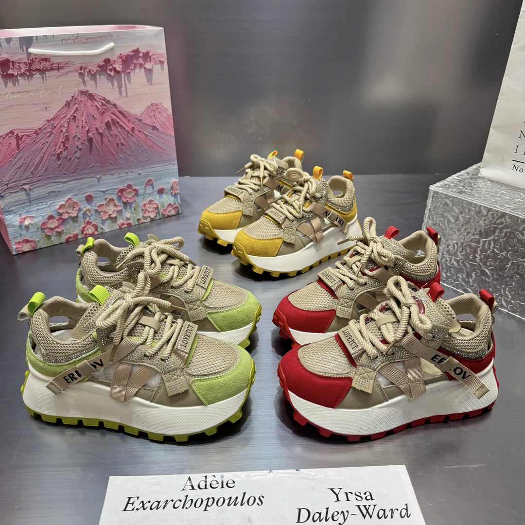 【栗子】夏日复古风欧洲站镂空松糕百搭透气厚底老爹鞋女2025夏季