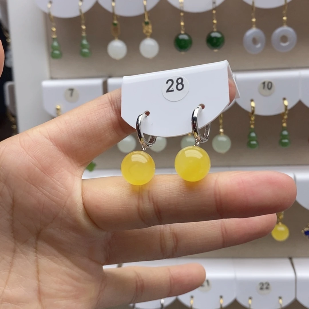 蜜蜡银S925镶嵌耳饰