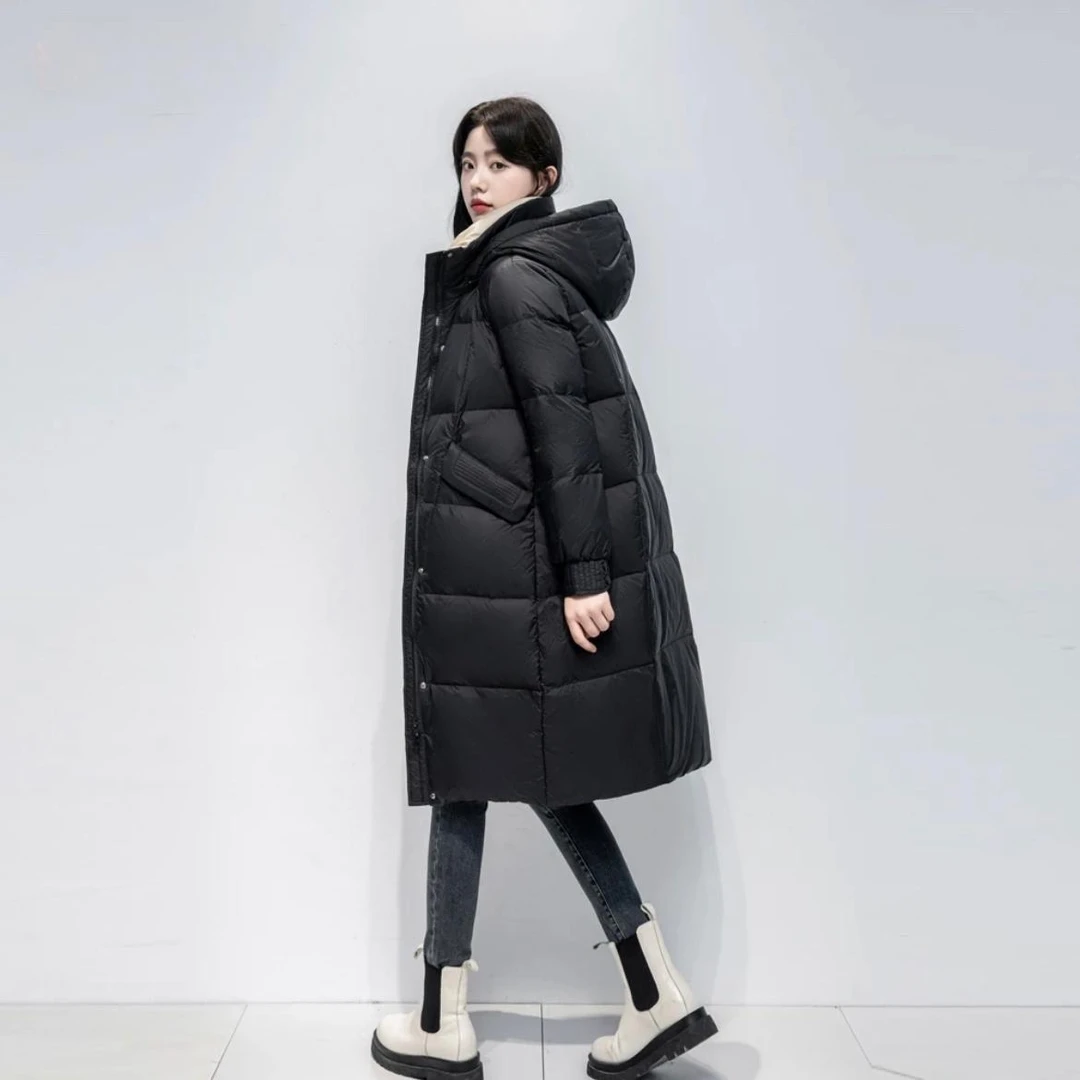 时尚百搭长款棉衣休闲宽松防风保暖秋冬季高品质棉服女士