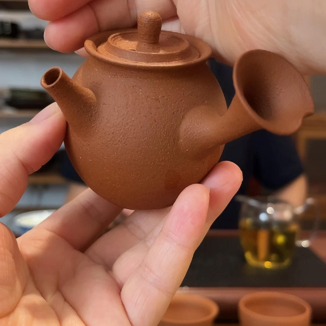 茶壶紫砂鱼籽朱泥全手工手拉侧把壶+主人杯