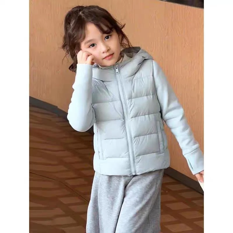 女童轻薄棉服2025冬季新款儿童保暖连帽修身棉服外套洋气