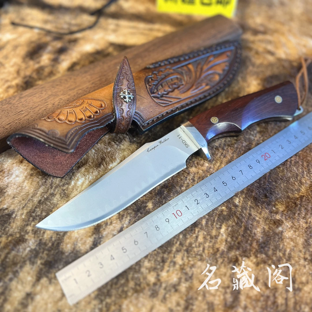新疆包邮【鸿蒙】覆土烧刃手工三合钢户外直刀露营高硬度锻打刀