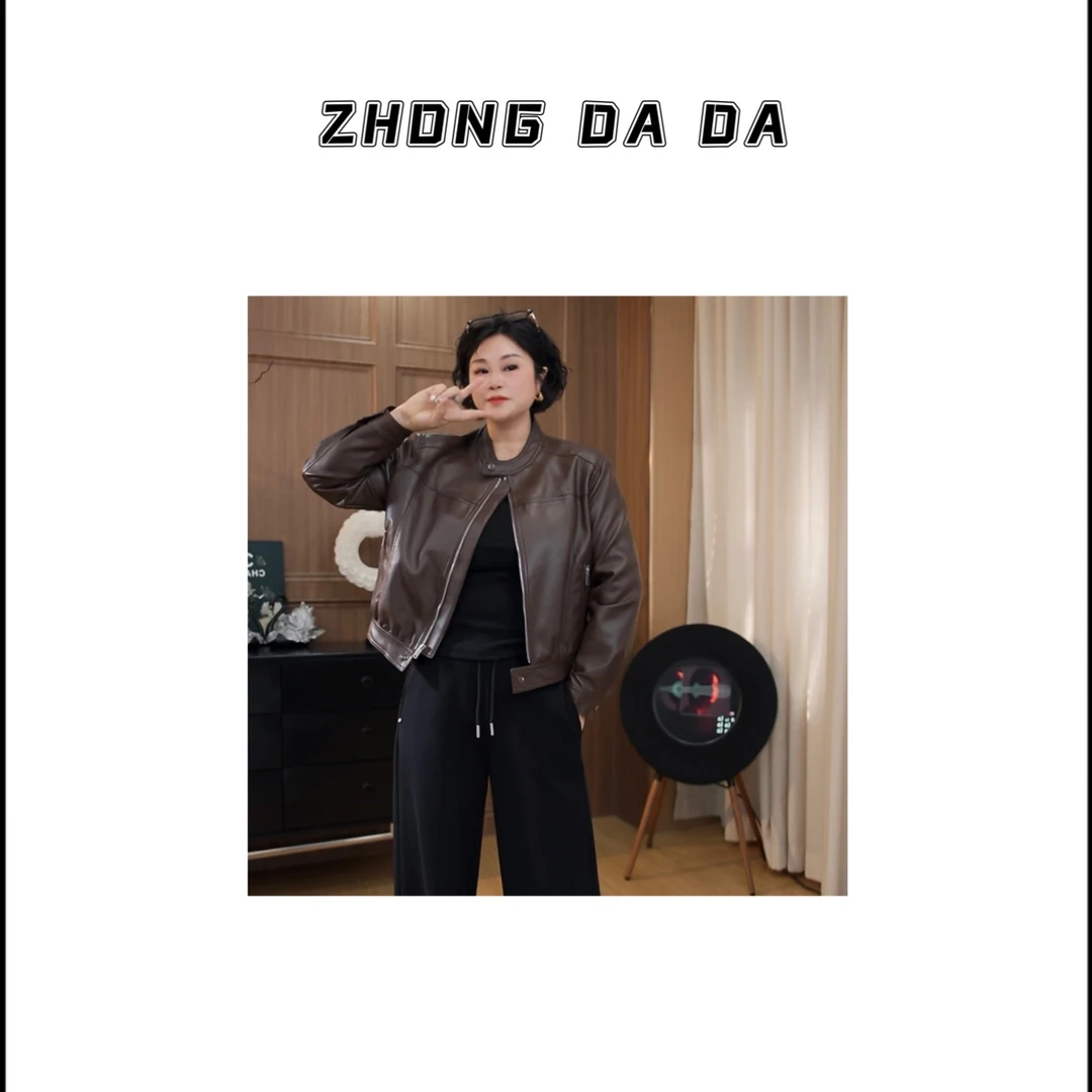 ZHONG大大【】短款PU皮衣外套2025秋季新款复古百搭上衣938
