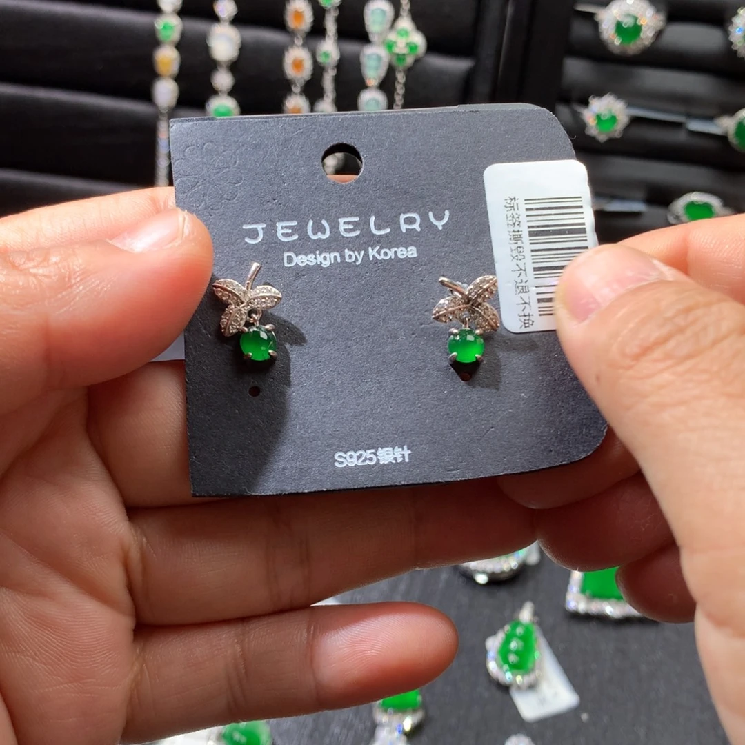 翡翠银S925镶嵌耳饰翡翠银s925镶嵌