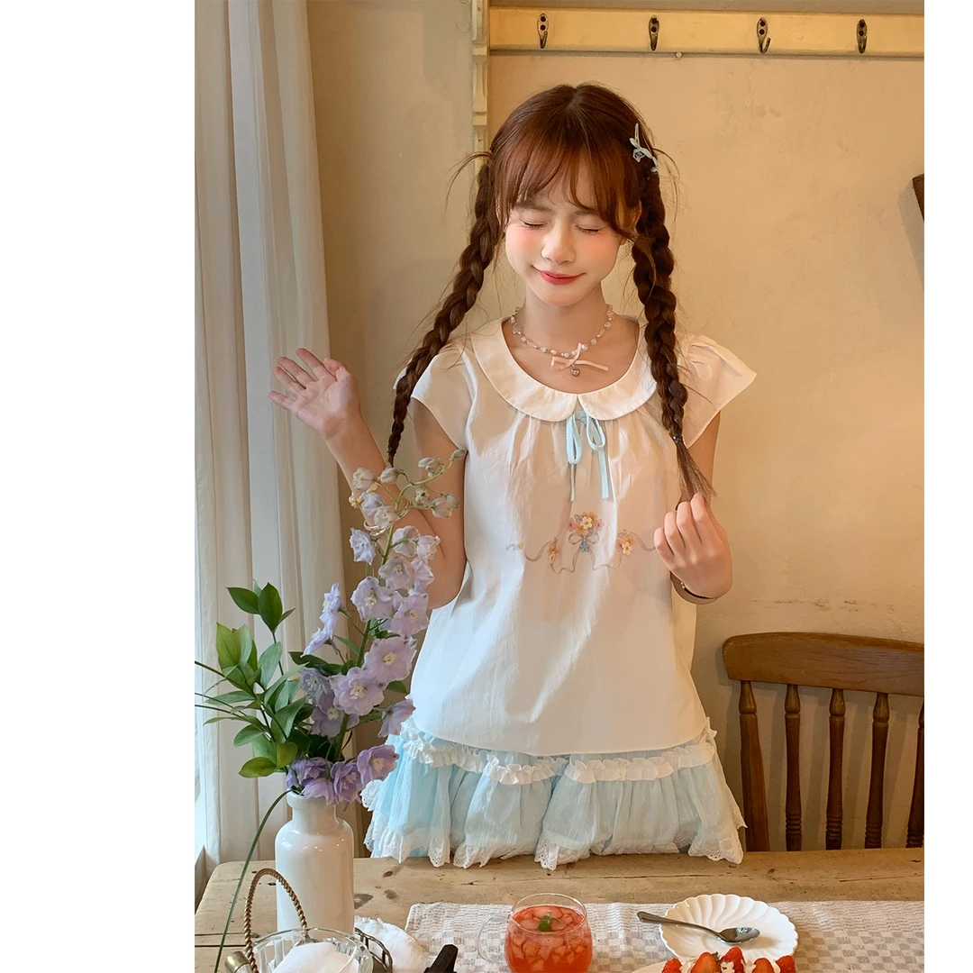 【清仓】云朵物语 sinsingirl 立体花朵蓝色套装 上衣+蓝色半裙