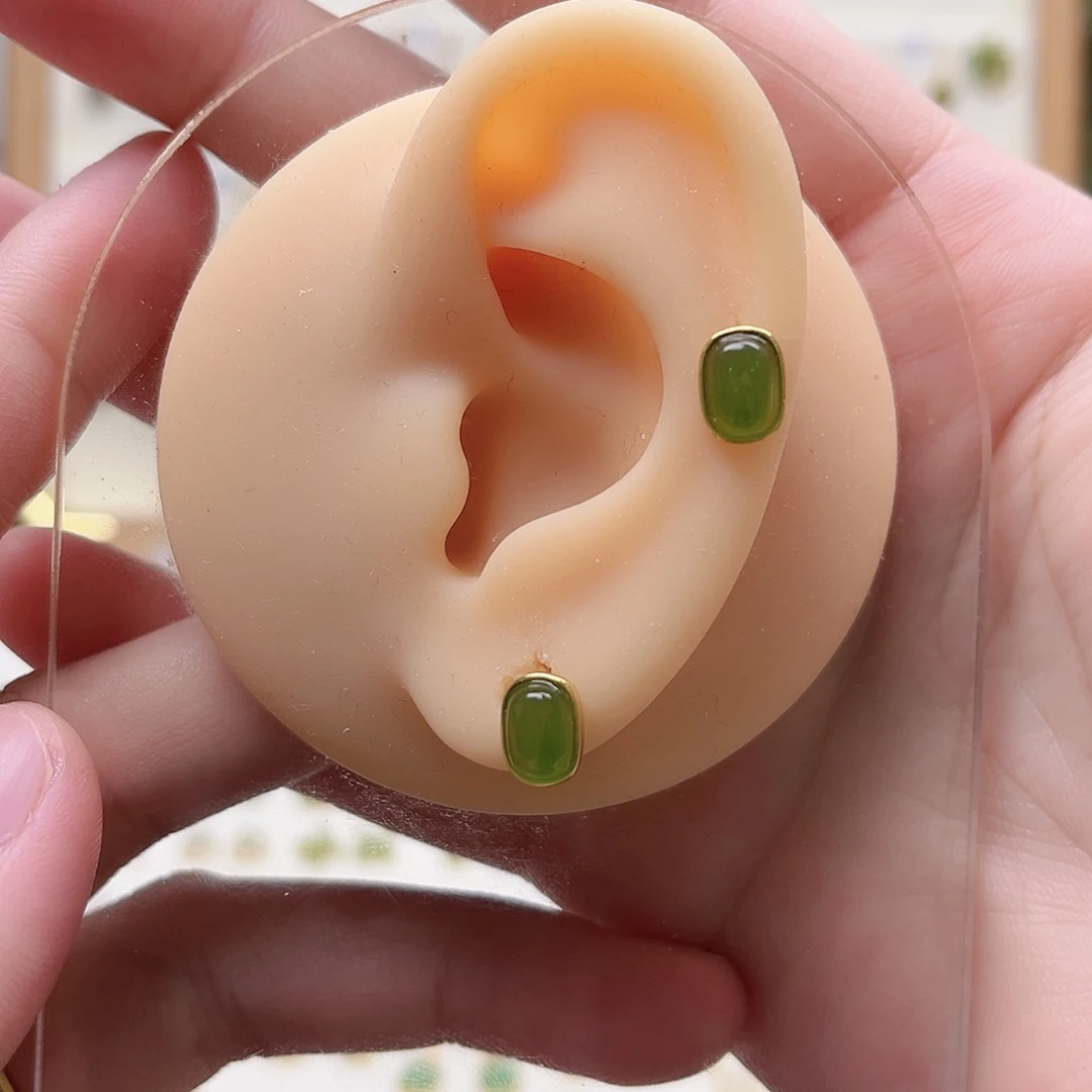 和田玉银S925镶嵌耳饰
