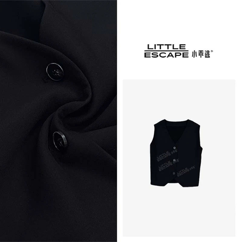 小乖逃D气质小香风黑色马甲醋酸时尚复古无袖马甲 P5018