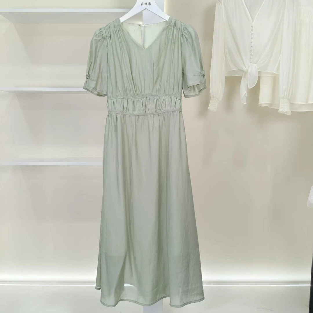 麦迪尚品 5051623 夏季简约优雅浅绿色连衣裙品牌撤柜女装折扣