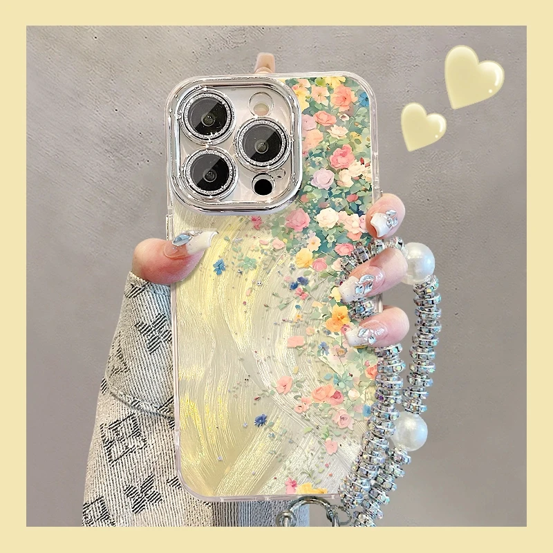 莫奈花墙适用苹果15华为vivo/oppo/iPhone16精孔羽纱纹手机壳保护