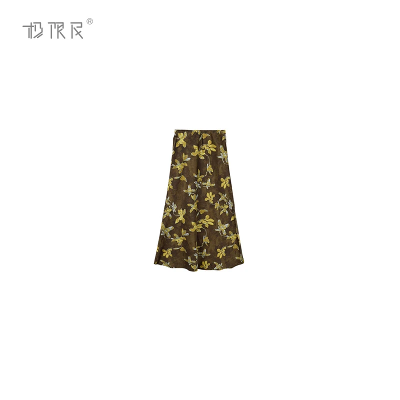 极限民《花蔓》夏季欧若风侧开叉黄花印花裙子F5104Y2410
