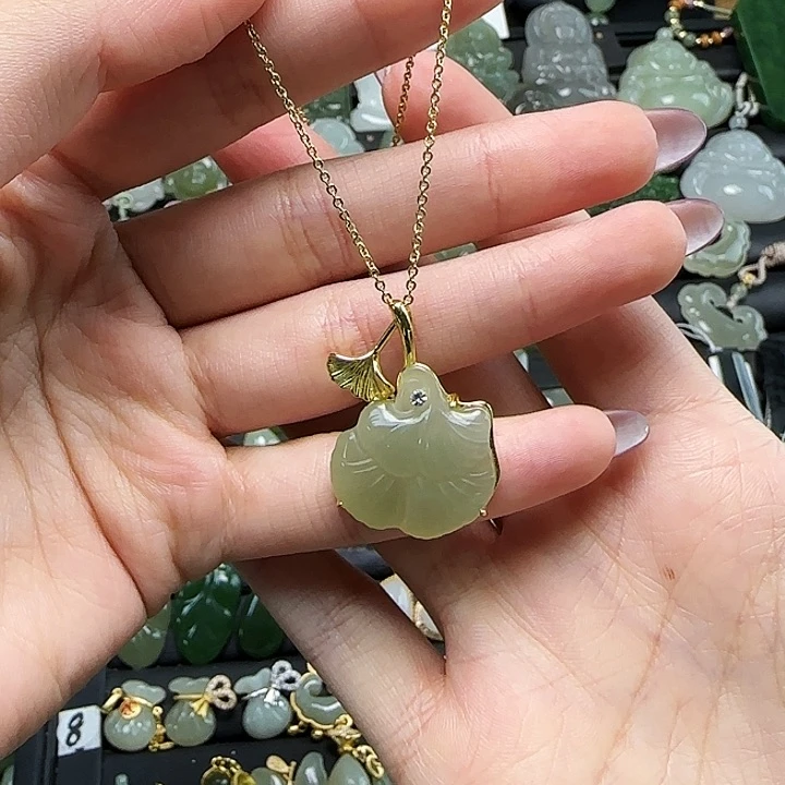 颈饰银S925镶嵌和田玉送链子送绳