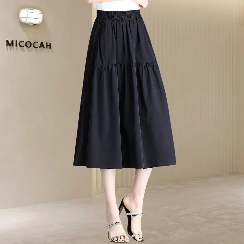 新款时尚气质口袋高腰显瘦2025夏季中长款A字裙女半身裙大码裙子