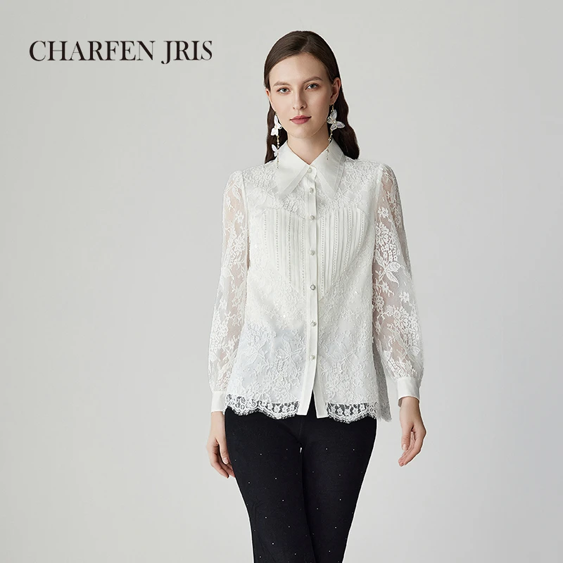 CHARFEN朝峰春季新款气质蕾丝珠绣工艺衬衫衬衣FJF1A605-6053T