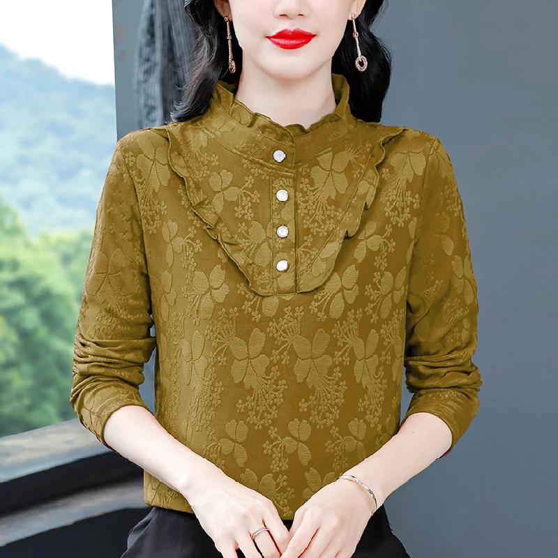 半高领德绒打底衫女长袖春秋冬新款磨毛t恤妈妈内搭加厚保暖上衣