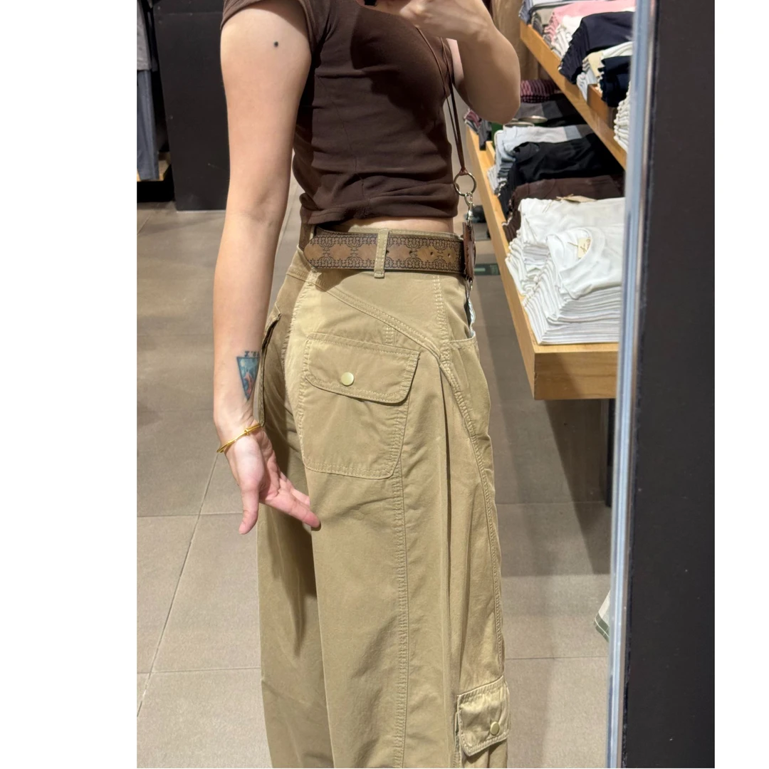 2025秋季爆款美式阔腿工装裤大码女微胖mm高腰显瘦休闲直筒弯刀裤