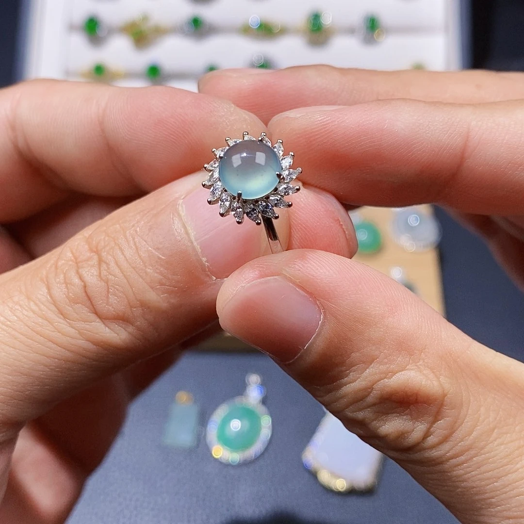 银S925镶嵌戒指翡翠戒指