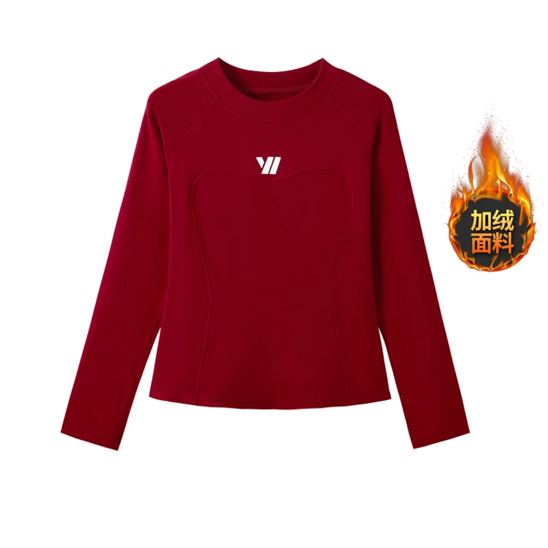 秋冬广场舞服装新款圆领棉印花加绒弹力修身长袖运动跳舞蹈团体衣