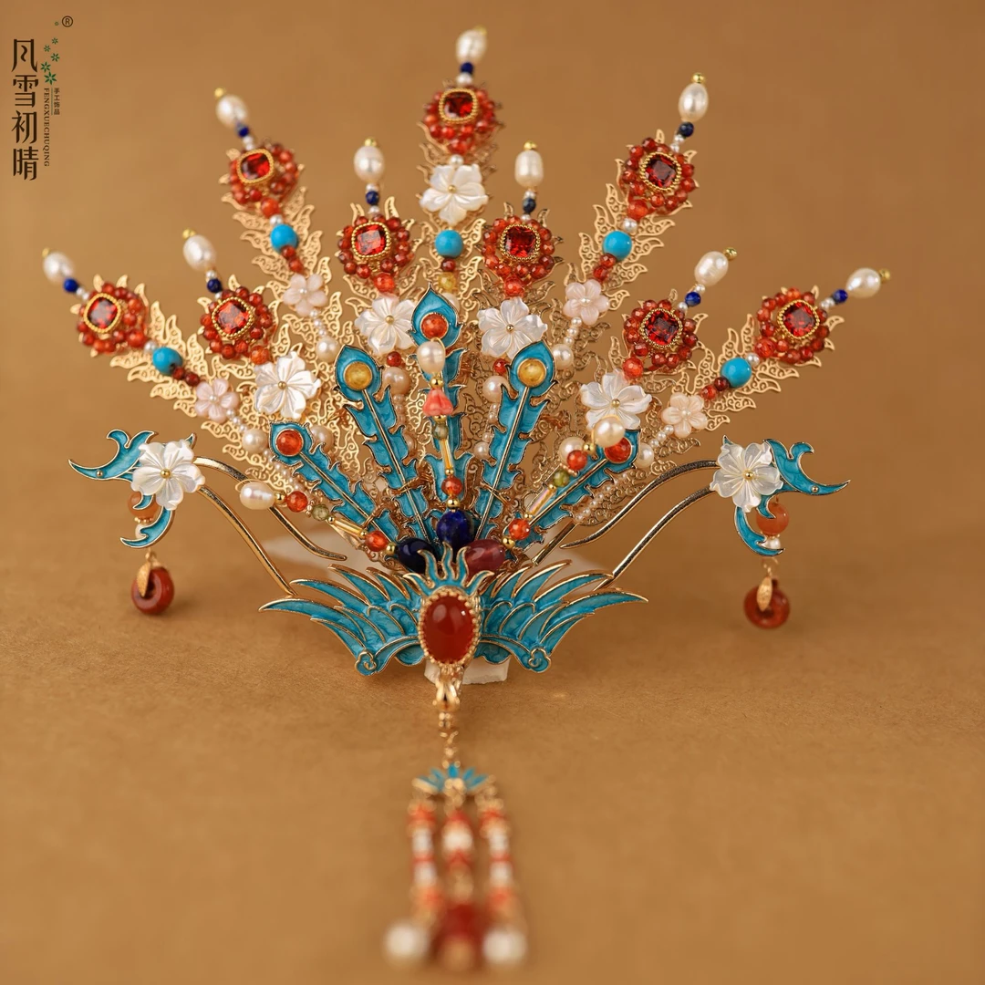 风雪初晴凤华浓发冠钗簪汉服发饰手工烧蓝复古风百搭超仙气质