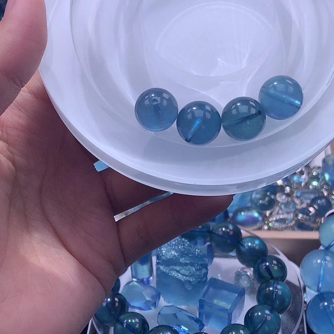 未镶嵌手串海蓝宝石祛****312mm魔鬼蓝单珠4颗760元