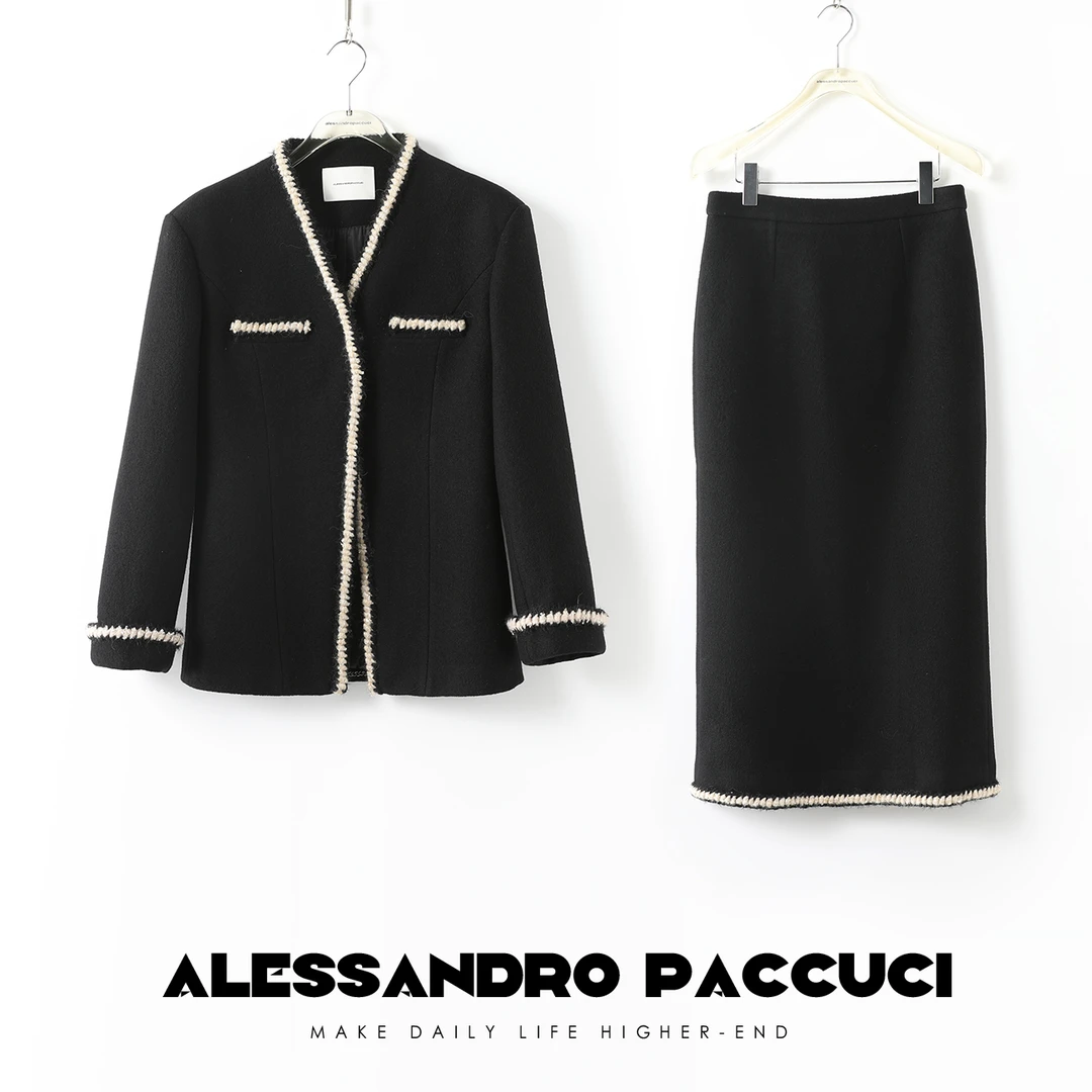 【孤品特价不退不换】洛哥24431X羊毛半宾霸 编织花边香风外套/半裙