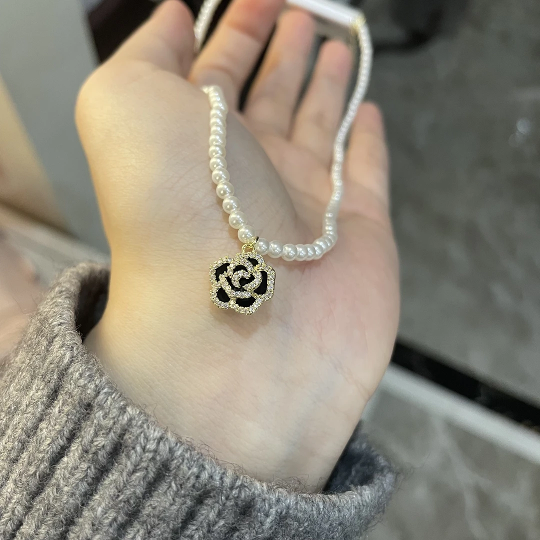 铜合金仿珍珠项链 超高版 美讯家山茶花珠光高级感项链 AX-0208