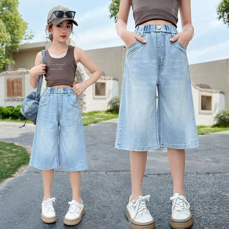 女童牛仔中裤夏装薄款儿童时髦洋气五分裤夏季小女孩休闲短裤12岁