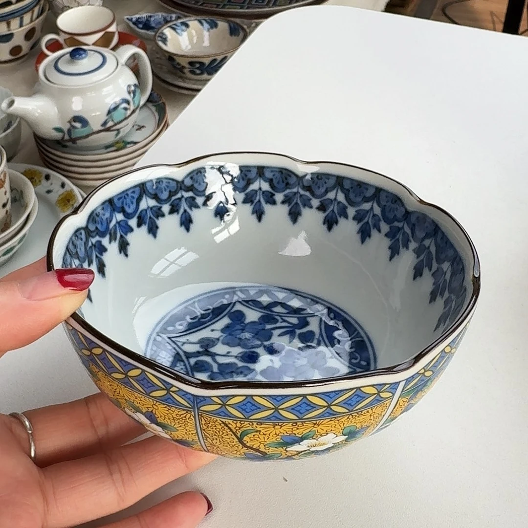 瓷片黄花鸟12厘米小钵