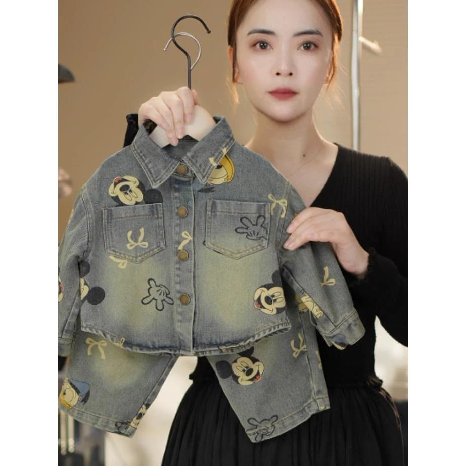 巴拉【断码】儿童牛仔外套2025春秋新款米奇女童洋气休闲套