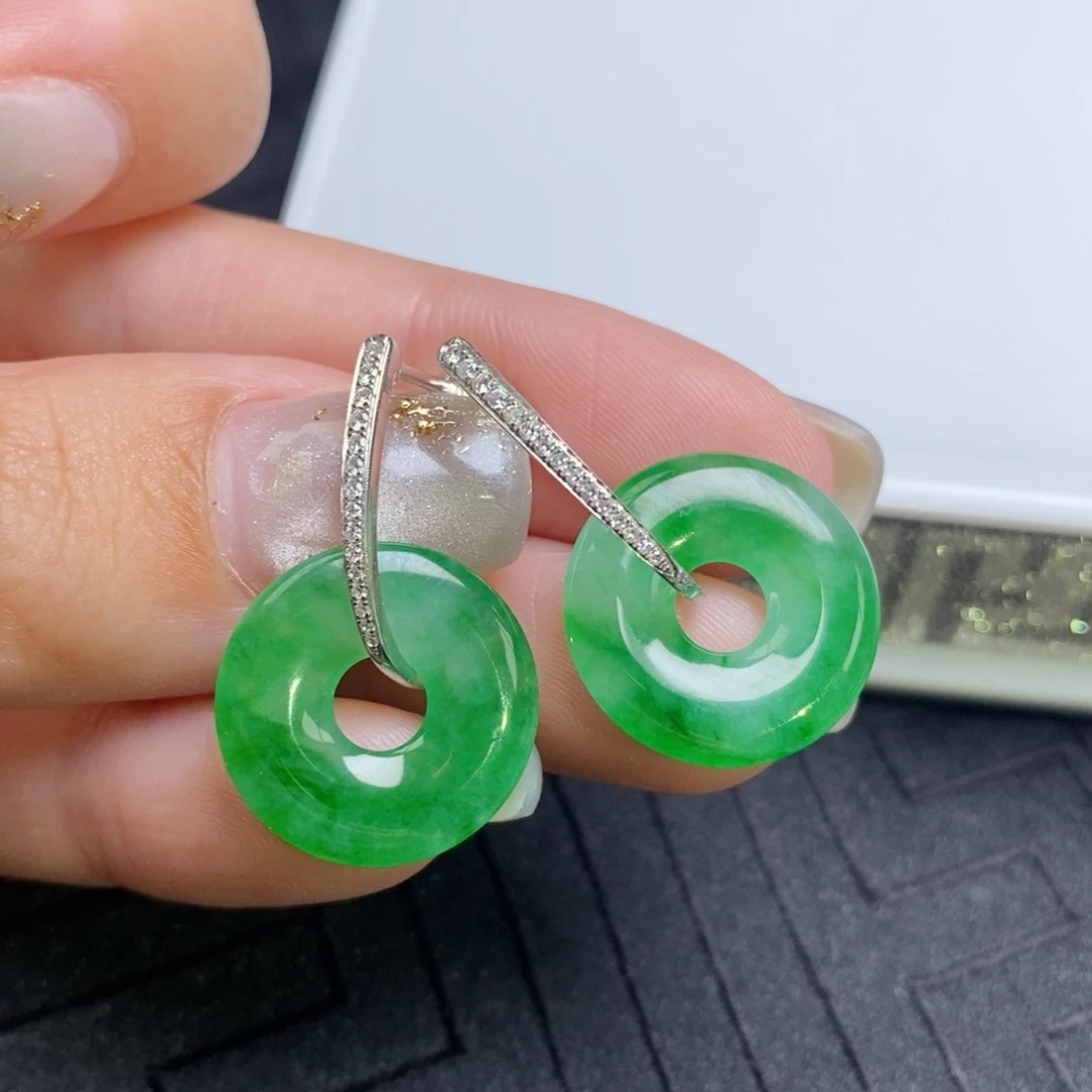 翡翠18K金镶嵌耳饰甜甜圈