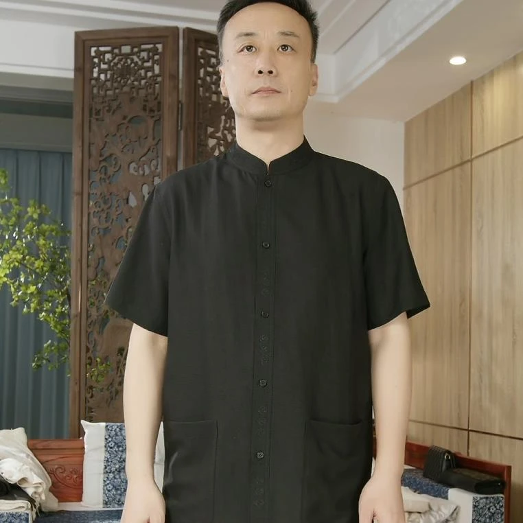 品叔&精工·桑蚕丝绞罗莨纱男士立领短袖衬衫