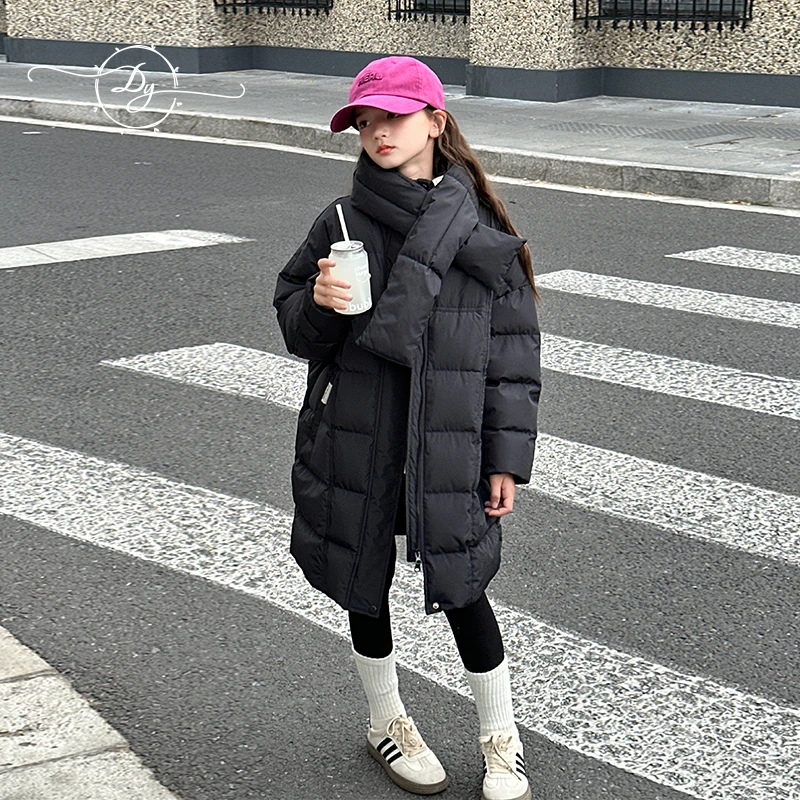 小叮尤尤90白鸭绒女童中长款羽绒服2024冬装新款儿童保暖加厚外套