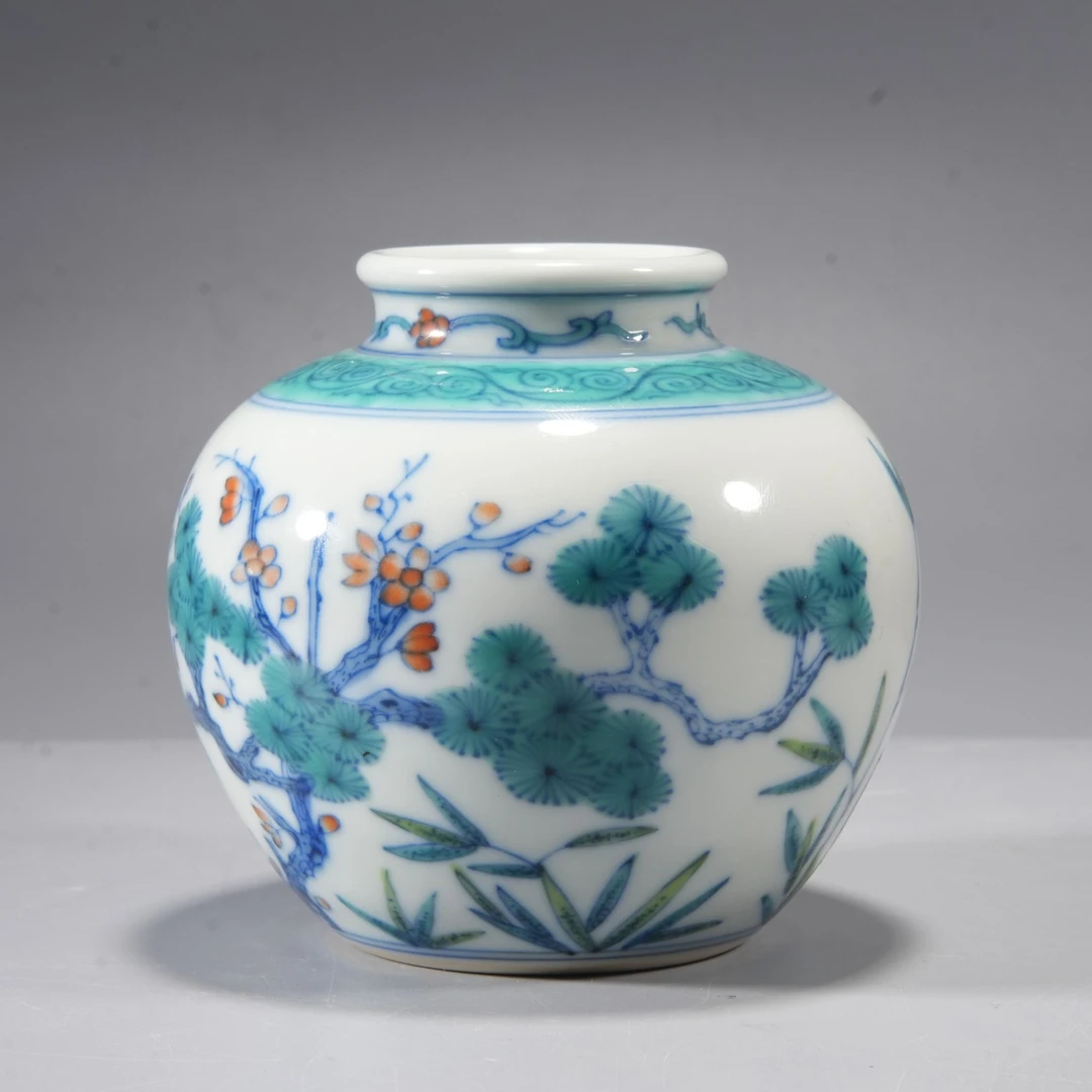 h644/清代 斗彩松竹梅纹水盂（官）【华豫之门甄选】