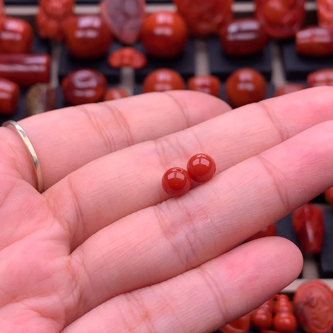 南红玛瑙未镶嵌原矿圆珠对珠6.3mm