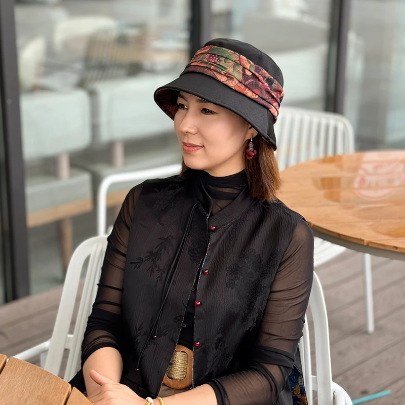 秋季新款国风渔夫帽户外出游休闲百搭显脸小女春秋季气质妈妈帽子