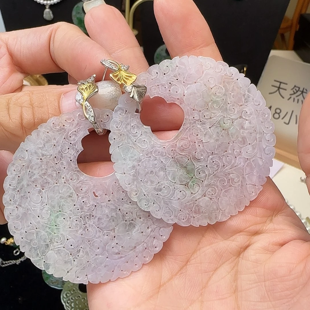 巧***王翡翠银S925镶嵌耳饰耳包款