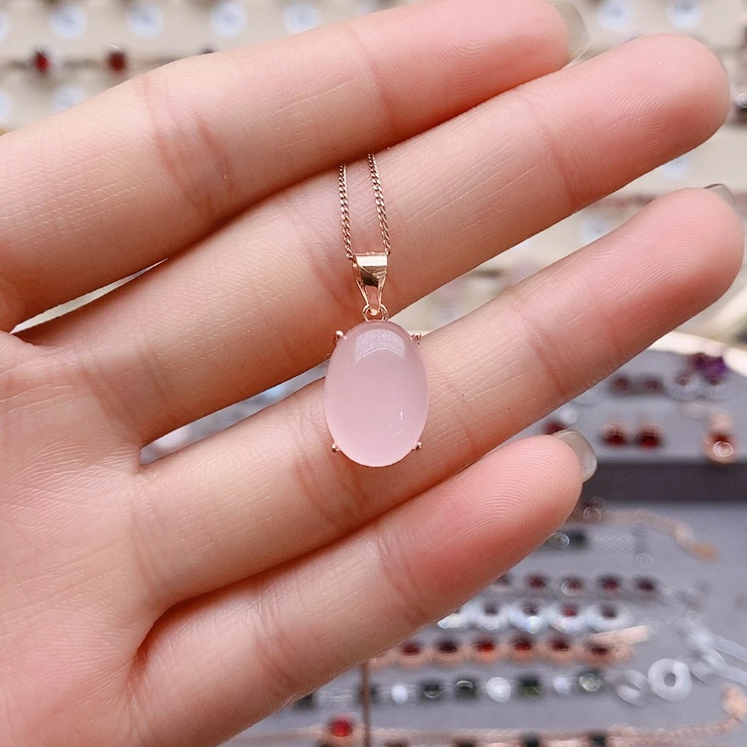 芙蓉石颈饰银S925镶嵌吊坠