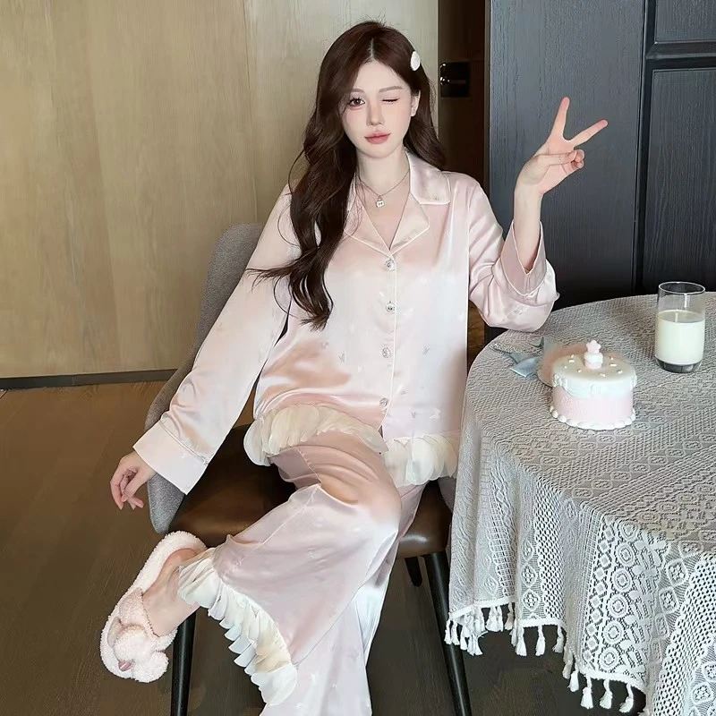 冰丝睡衣女春秋甜美气质2025新款蝴蝶高级感长袖套装可外穿家居服