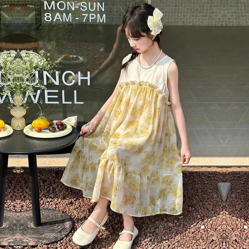 女童雪纺连衣裙夏装2025新款洋气女大童高级感公主裙儿童夏季裙子