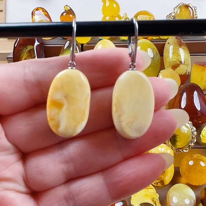 琥珀银S925镶嵌裸石耳环