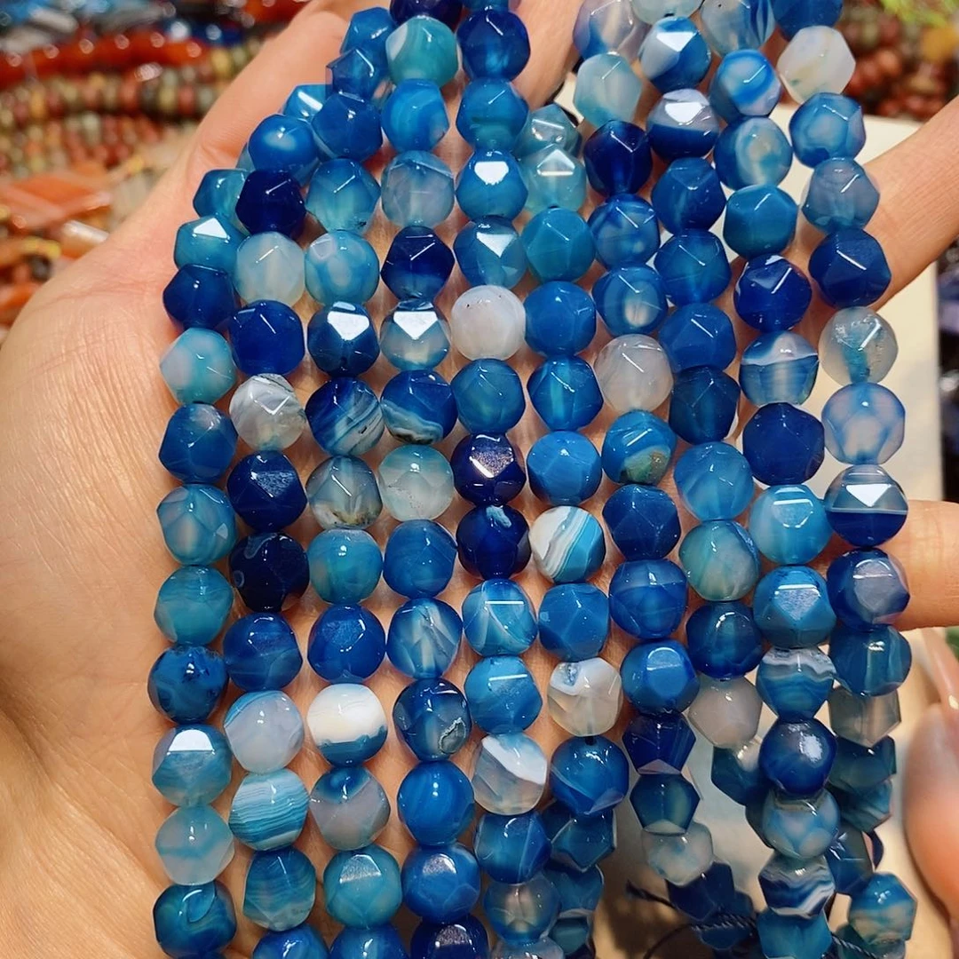 玛瑙/玉髓未镶嵌珠宝半成品10mm蓝玛瑙切面一条