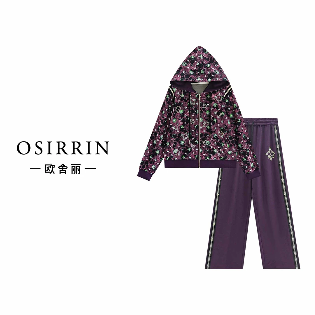 OSIRRIN新款烫钻老花轻奢宽松套装TZ9191