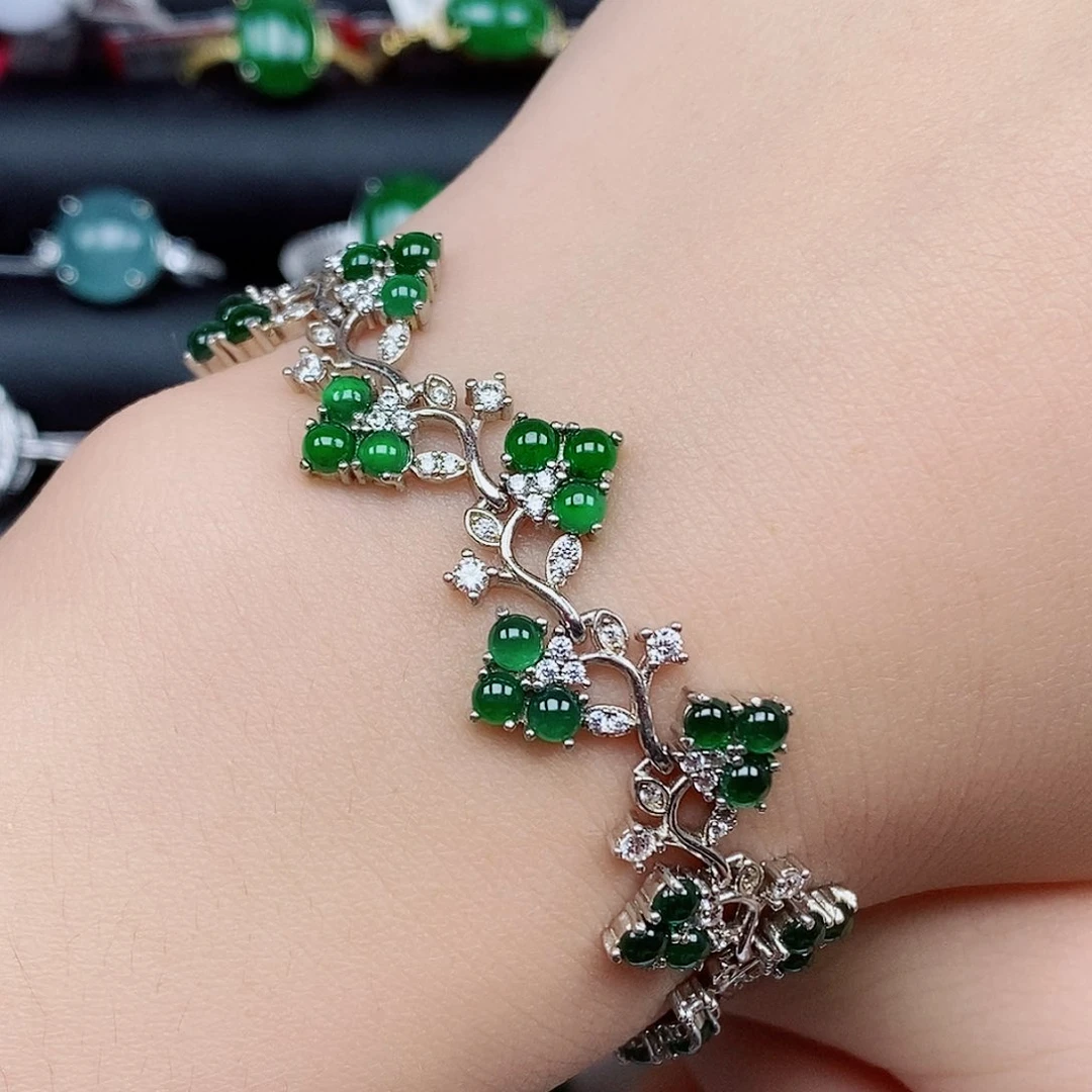 翡翠戒指银S925镶嵌手链