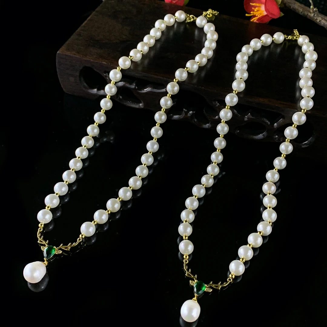 CT11163【福嘟嘟】极光深海奥白白贝珠项链-多样性只发一件