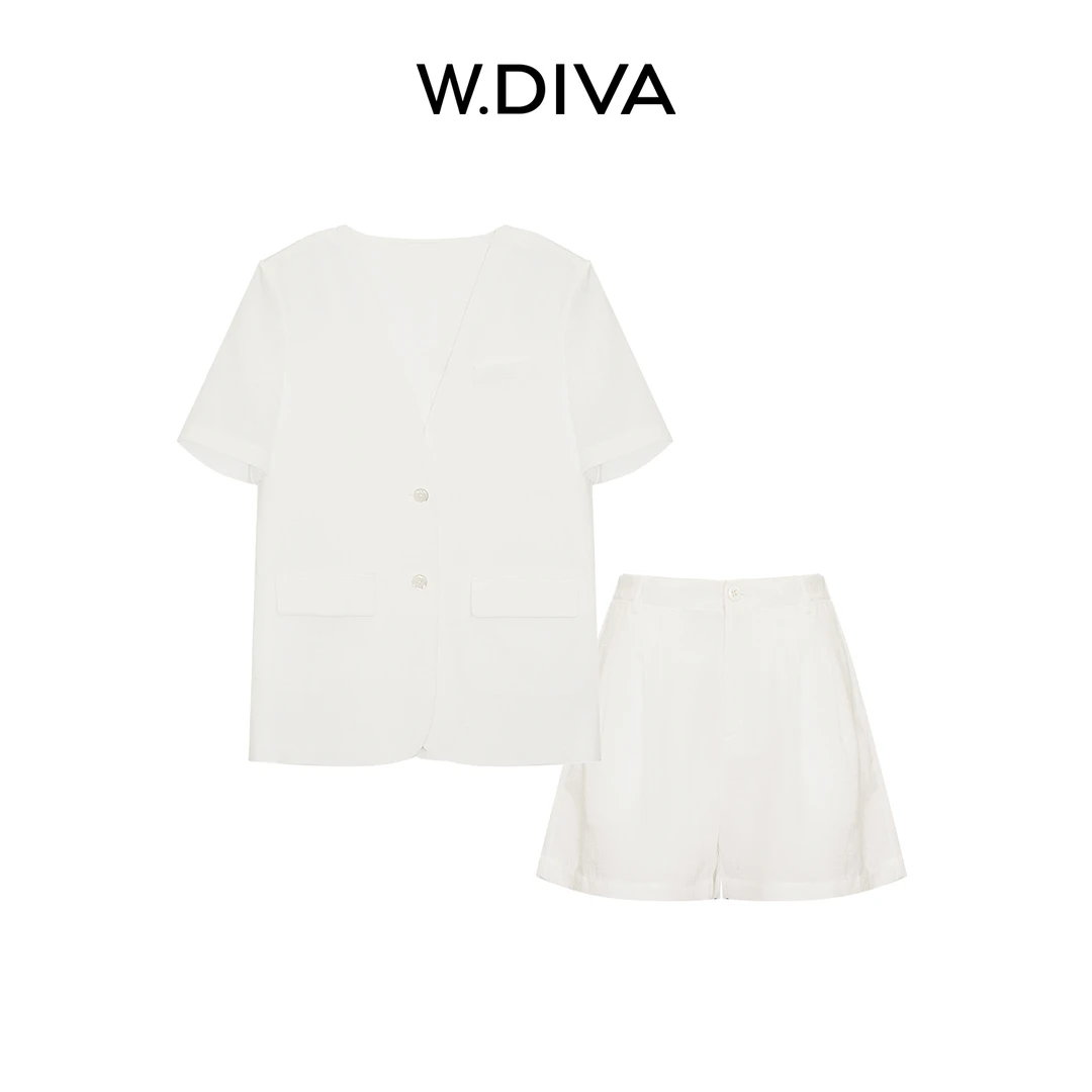 W.Diva【窗影叙】三醋酸极简老钱风低调奢华西服短裤套装52D112302